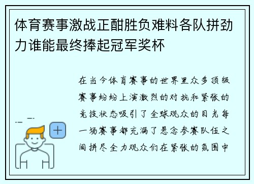 体育赛事激战正酣胜负难料各队拼劲力谁能最终捧起冠军奖杯